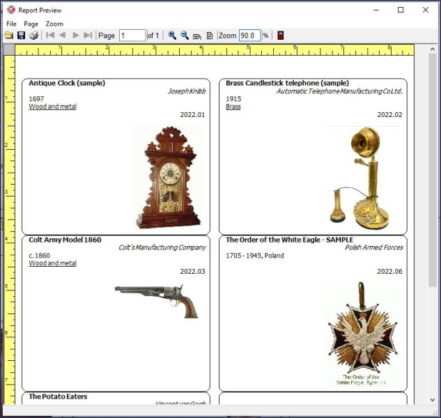 Art Antiques Inventory Software for Windows PCs print catalog